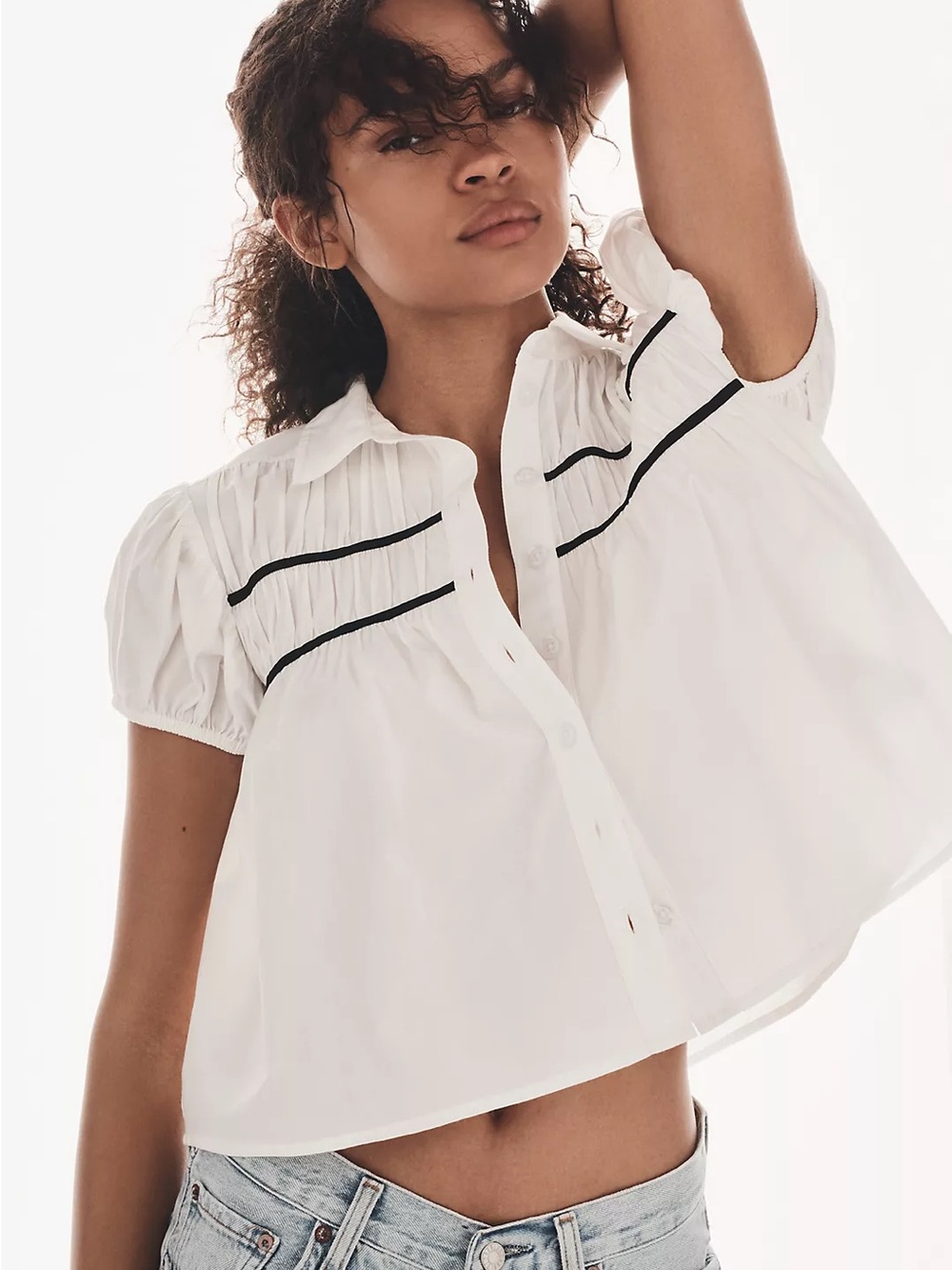 Maeve Anthropologie Leandra Cap Sleeve White Blouse XL